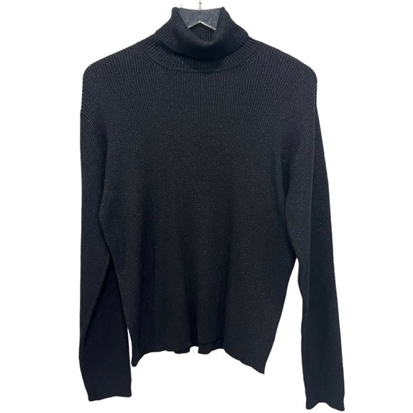 Real Clothes Size XL Saks Fifth Turtle Neck Sweater NWT Sparkly Black Ribbed - Picture 1 of 8